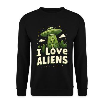I love aliens - Unisex Sweatshirt - black - Front - Alina (178cm) & Michal (187cm)