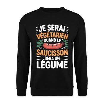 Humour Saucisson – Jamais Végétarien - Sweat-shirt Unisexe - noir - Devant - Alina (178cm) & Michal (187cm)