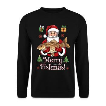 Angler Weihnachtspullover Merry Fishmas Karpfen - Unisex Pullover - Schwarz - Vorne - Alina (178cm) & Michal (187cm)