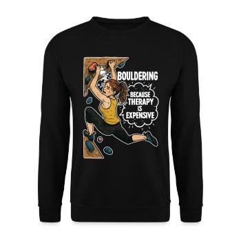 Bouldering instead of therapy – Funny climbing shirt - Unisex Sweatshirt - black - Front - Alina (178cm) & Michal (187cm)