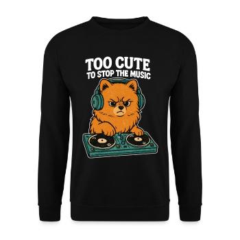 T-shirt DJ Pomeranian Rétro | Trop mignon pour arrêter la musique - Sweat-shirt Unisexe - noir - Devant - Alina (178cm) & Michal (187cm)