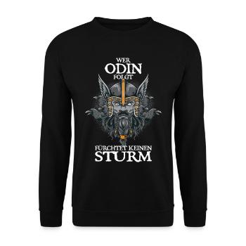 Wer Odin folgt fürchtet keinen Sturm - Unisex Pullover - Schwarz - Vorne - Alina (178cm) & Michal (187cm)