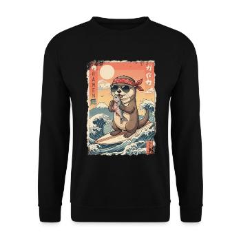 Loutre de surf de Kawaii - Sweat-shirt Unisexe - noir - Devant - Alina (178cm) & Michal (187cm)
