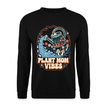 Plant Mom Vibes Retro Garden Motif - Unisex Sweatshirt - black - Front - Alina (178cm) & Michal (187cm)
