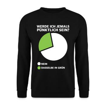 Werde ich pünktlich sein? Diagramm - Unisex Pullover - Schwarz - Vorne - Alina (178cm) & Michal (187cm)