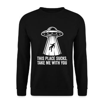 UFO Abduction Text Tee - Unisex Sweatshirt - black - Front - Alina (178cm) & Michal (187cm)