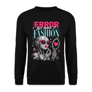Error Fashion – Futuristischer Roboter-Style - Unisex Pullover - Schwarz - Vorne - Alina (178cm) & Michal (187cm)