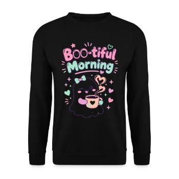 Boo-tiful Morning Geist Kaffee - Unisex Pullover - Schwarz - Vorne - Alina (178cm) & Michal (187cm)