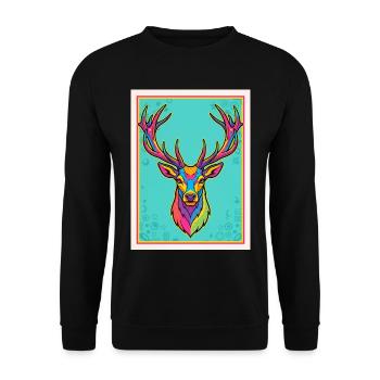 Hirsch Neon Pop-Art Kopf - Unisex Pullover - Schwarz - Vorne - Alina (178cm) & Michal (187cm)