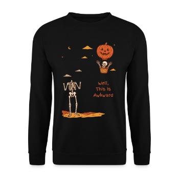Nun, das ist das peinliche Halloween des kopflosen Skeletts - Unisex Pullover - Schwarz - Vorne - Alina (178cm) & Michal (187cm)