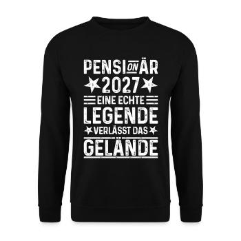 Pensionär 2027 Eine Legende verlässt das Gelände - Unisex Pullover - Schwarz - Vorne - Alina (178cm) & Michal (187cm)