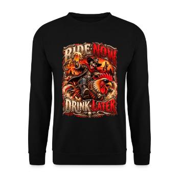 Ride Now Drink Later – Skeleton Cowboy - Unisex Pullover - Schwarz - Vorne - Alina (178cm) & Michal (187cm)