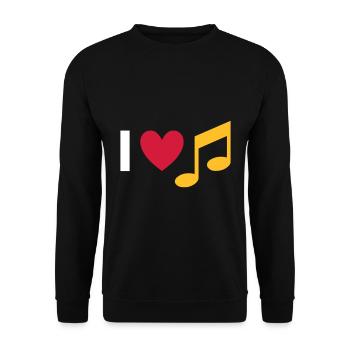 Ich liebe Musik (Herz, Note) - Unisex Pullover - Schwarz - Vorne - Alina (178cm) & Michal (187cm)