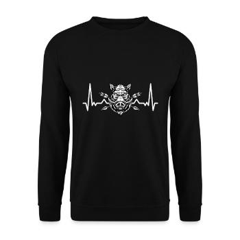 Wild Boar Hunter Drôle de battement de cœur pour le - Sweat-shirt Unisexe - noir - Devant - Alina (178cm) & Michal (187cm)