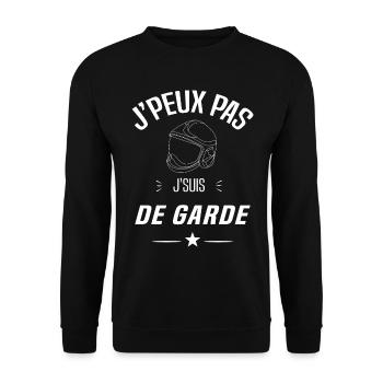 j'peux pas je suis de garde pompier - Sweat-shirt Unisexe - noir - Devant - Alina (178cm) & Michal (187cm)