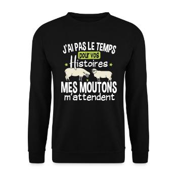 Mouton Moutons Brebis Fermier Berger Humour Noël - Sweat-shirt Unisexe - noir - Devant - Alina (178cm) & Michal (187cm)