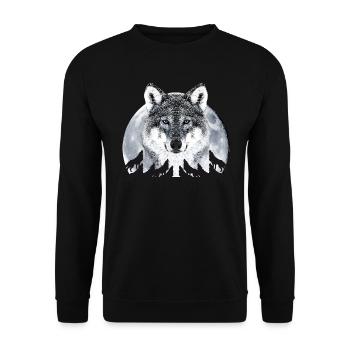 Wolf VollMond Pack Leader Rudelführer Dein Text - Unisex Pullover - Schwarz - Vorne - Alina (178cm) & Michal (187cm)