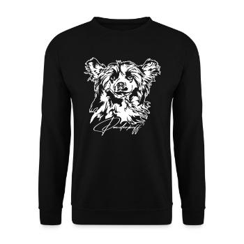 POWDERPUFF Chinese Crested Dog Portrait Wilsigns - Unisex Pullover - Schwarz - Vorne - Alina (178cm) & Michal (187cm)