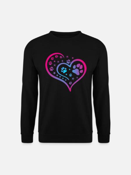 Buntes Herz mit Pfoten und Sternen - Unisex Pullover - Schwarz
