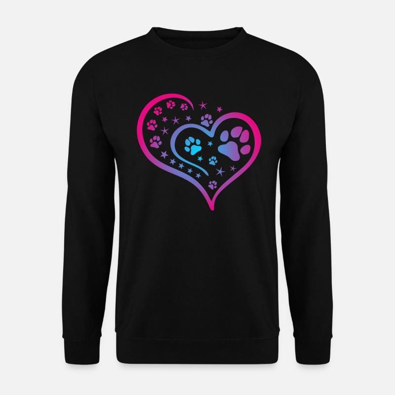 Buntes Herz mit Pfoten und Sternen - Unisex Pullover - Schwarz