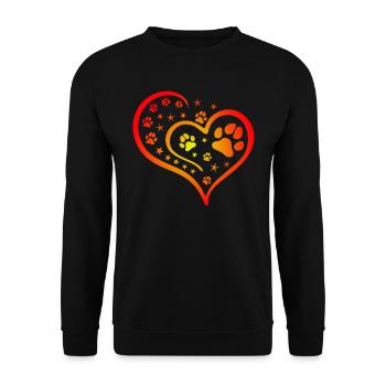 Buntes Herz mit Pfoten und Sternen - Unisex Pullover - Schwarz - Vorne - Alina (178cm) & Michal (187cm)