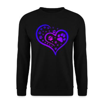 Buntes Herz mit Pfoten und Sternen - Unisex Pullover - Schwarz - Vorne - Alina (178cm) & Michal (187cm)
