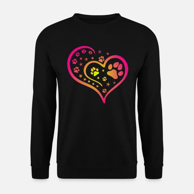 Buntes Herz mit Pfoten und Sternen - Unisex Pullover - Schwarz