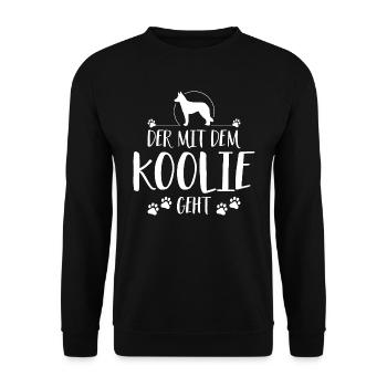 Der mit Koolie geht Hunde Hund Wilsigns - Unisex Pullover - Schwarz - Vorne - Alina (178cm) & Michal (187cm)
