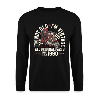 1990 Jahrgang Vintage Motorrad Geburtstag Geschenk - Unisex Pullover - Schwarz - Vorne - Alina (178cm) & Michal (187cm)