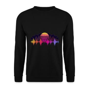 90s Synthwave Sound Engineer Gift Soundwave - Unisex Sweatshirt - black - Front - Alina (178cm) & Michal (187cm)