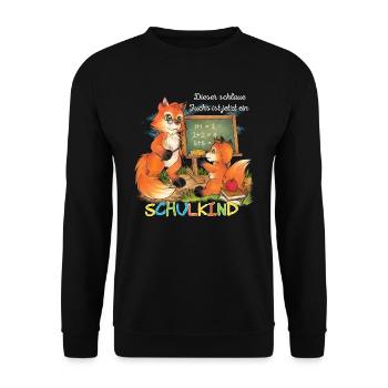 Dieser schlaue Fuchs ist jetzt ein Schulkind! - Unisex Pullover - Schwarz - Vorne - Alina (178cm) & Michal (187cm)