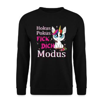 Hokus Pokus Fick Dich Modus Einhorn - Unisex Pullover - Schwarz - Vorne - Alina (178cm) & Michal (187cm)