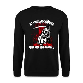 Grim Reaper Reaper funny saying Fun skeleton - Unisex Sweatshirt - black - Front - Alina (178cm) & Michal (187cm)