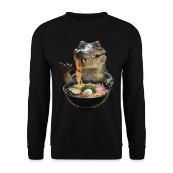 Krokodil Ramen - Unisex Pullover - Schwarz - Vorne - Alina (178cm) & Michal (187cm)