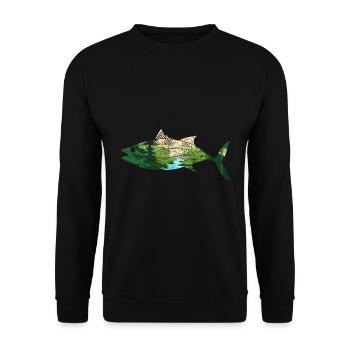 Fishing Nature Trees Mountains Fishing Gift Fish - Unisex Sweatshirt - black - Front - Alina (178cm) & Michal (187cm)