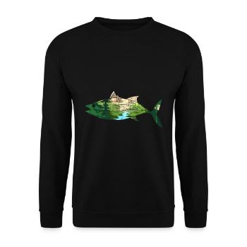 Gebirge Angeln Natur Bäume Angler Geschenk Fisch - Unisex Pullover - Schwarz - Vorne - Alina (178cm) & Michal (187cm)