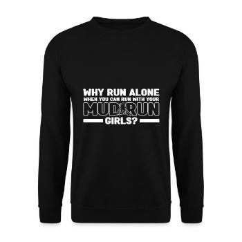 Schlammlauf Geschenk | Mud Run Sport Schlammläufer - Unisex Pullover - Schwarz - Vorne - Alina (178cm) & Michal (187cm)