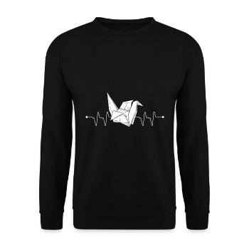 Plis de papier Grue Puls Fréquence Origami - Sweat-shirt Unisexe - noir - Devant - Alina (178cm) & Michal (187cm)