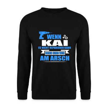 KAI-Geschenk - Unisex Pullover - Schwarz - Vorne - Alina (178cm) & Michal (187cm)