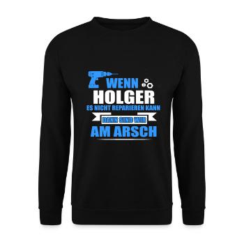 HOLGER -Geschenk - Unisex Pullover - Schwarz - Vorne - Alina (178cm) & Michal (187cm)