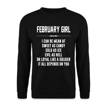 February girl I can be mean AF - Unisex Pullover - Schwarz - Vorne - Alina (178cm) & Michal (187cm)