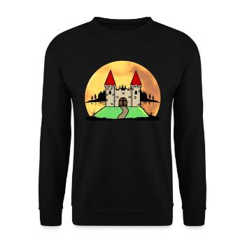 Mittelalter Schloss Burg Festung Natur Fantasy - Unisex Pullover - Schwarz - Vorne - Alina (178cm) & Michal (187cm)