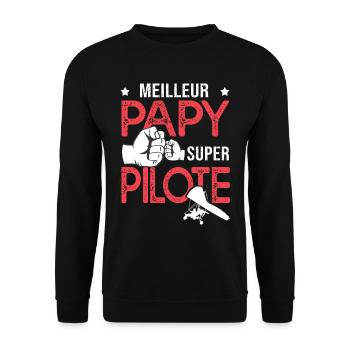 Cadeau papy meilleur papy pilote de ULM - Sweat-shirt Unisexe - noir - Devant - Alina (178cm) & Michal (187cm)