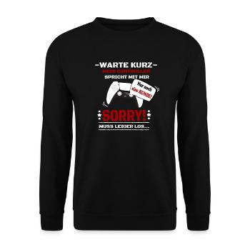 Warte kurz mein Controller spricht mit mir - Unisex Pullover - Schwarz - Vorne - Alina (178cm) & Michal (187cm)