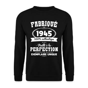 Anniversaire 80 ans - Fabriqué en 1945 - Sweat-shirt Unisexe - noir - Devant - Alina (178cm) & Michal (187cm)