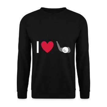Ich liebe Golfen (Golfschläger, Herz, Golfball) - Unisex Pullover - Schwarz - Vorne - Alina (178cm) & Michal (187cm)