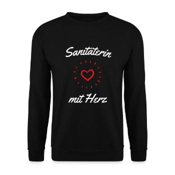 Sanitäterin mit Herz Geschenk - Unisex Pullover - Schwarz - Vorne - Alina (178cm) & Michal (187cm)