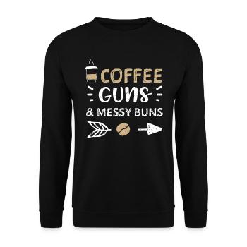 Coffee Guns & Messy Buns - Coffee - Unisex Pullover - Schwarz - Vorne - Alina (178cm) & Michal (187cm)