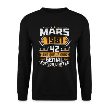 Rétro Cadeau D'anniversaire 42 Ans Mars 1981 - Sweat-shirt Unisexe - noir - Devant - Alina (178cm) & Michal (187cm)