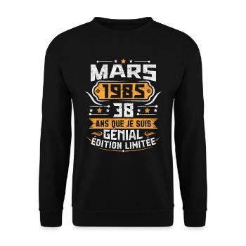 Rétro Cadeau D'anniversaire 38 Ans Mars 1985 - Sweat-shirt Unisexe - noir - Devant - Alina (178cm) & Michal (187cm)